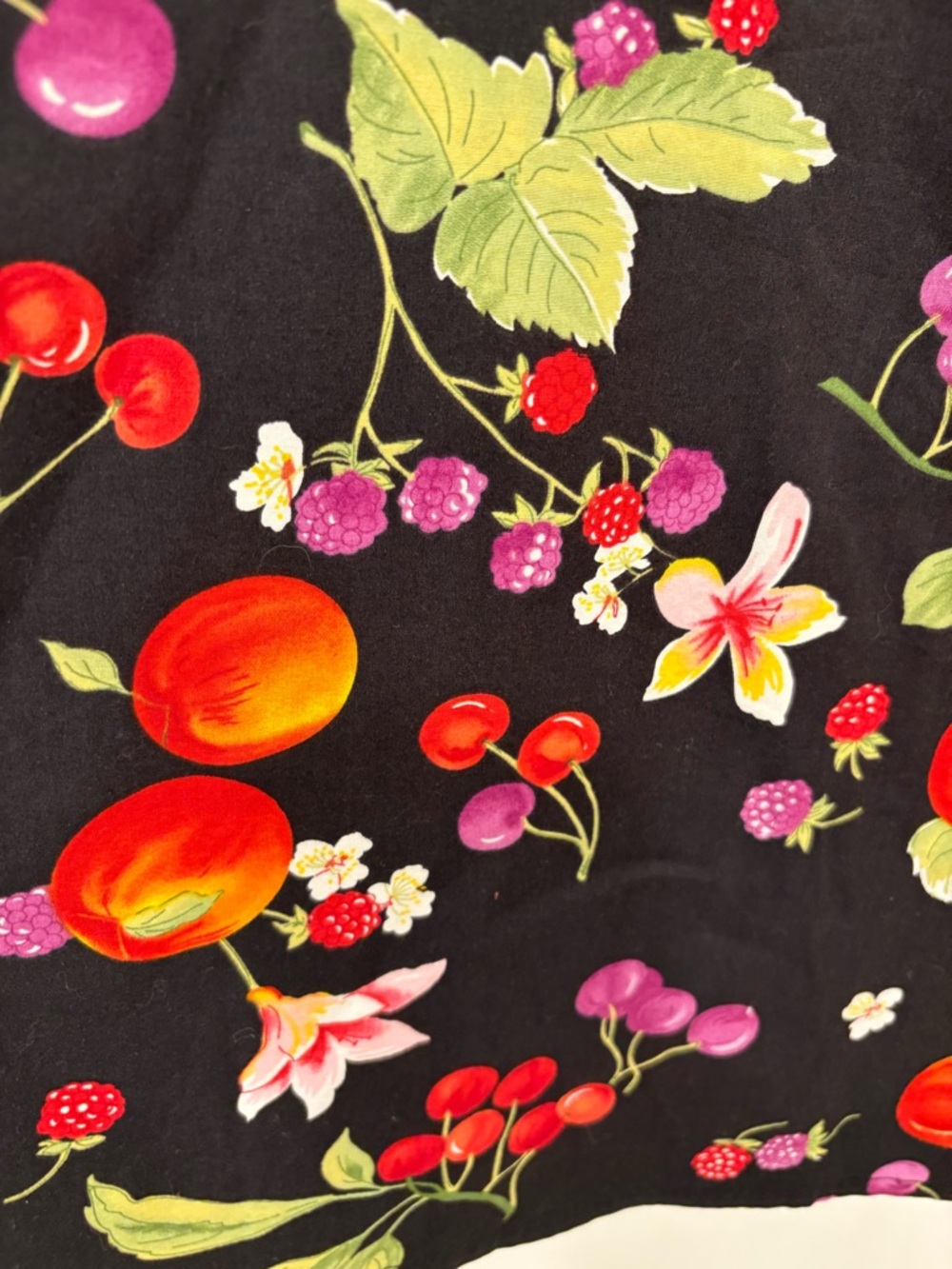 Vintage Y2K Black Rafaella Fruit Flower Print Novelty A-line Skirt Size 10 - Picture 6 of 9